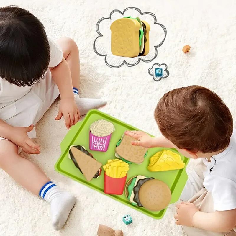 9 PCS Detachable Plastic Hamburger Pretend Toy Fast Food Play Set for Kids with Hamburger Fries Coke Sandwich Popcorn and Tray