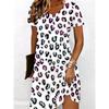 Women's V-neck Short Sleeved Casual Printed Dress 3D Colorful Printed Mini Beach Party Dress