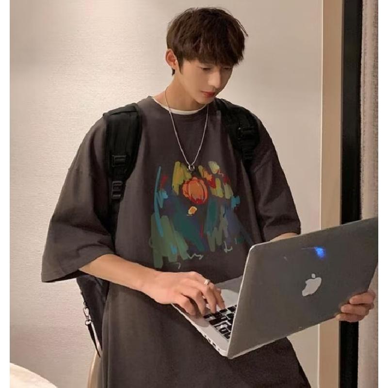 Homens camisetas de manga curta carta impressão gráfica marca de moda camisetas para homens roupas casuais homem verão coreano retro topos para