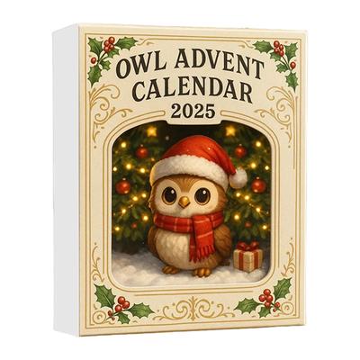Eulen Adventskalender 2025 mit 2D flachen Acryl Eulen Ornamenten Weihnachts-Adventskalender Weihnachts-Countdown-Kalender zur Baumdekoration