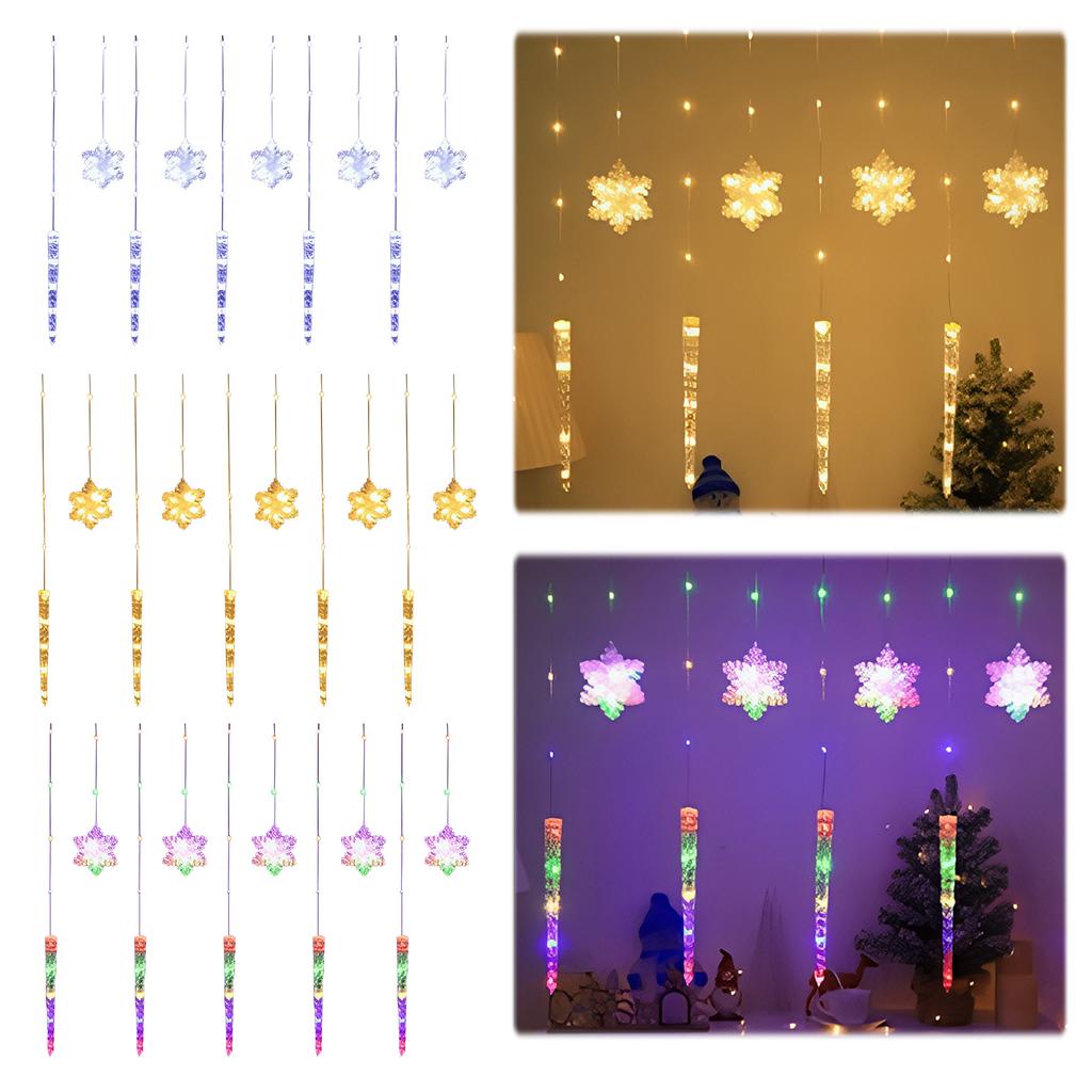 Christmas Snowflake Icicle Lights Waterproof Curtain Lights with 8 Modes Snowflake Lights for Eaves Garden Yard