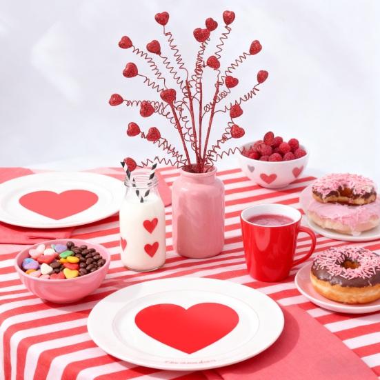 Valentines Day Decorations Red Heart Berries Picks Artificial Valentines Day Floral Cuttings for Home Office Wedding Anniversary Party Decor Romantic