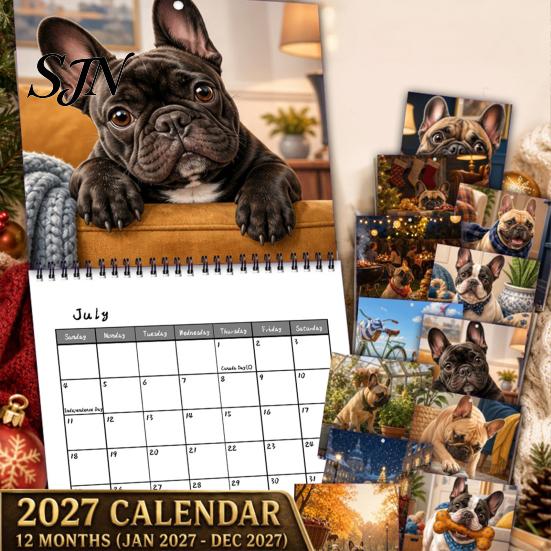 2027 Wall Calendar French Bulldogs Calendar, Jan.2027 - Dec.2027 12 Monthly Planner, Cute Thick Paper Planner Dogs Hanging for Home Office, Gifts Dog
