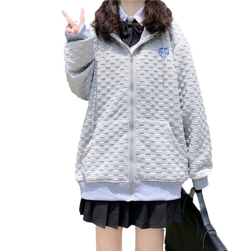Women's Waffle Hoodie Jacket Spring and Autumn Design Sense Sweater Lazy College Wind Jacket Zipper Cardigan