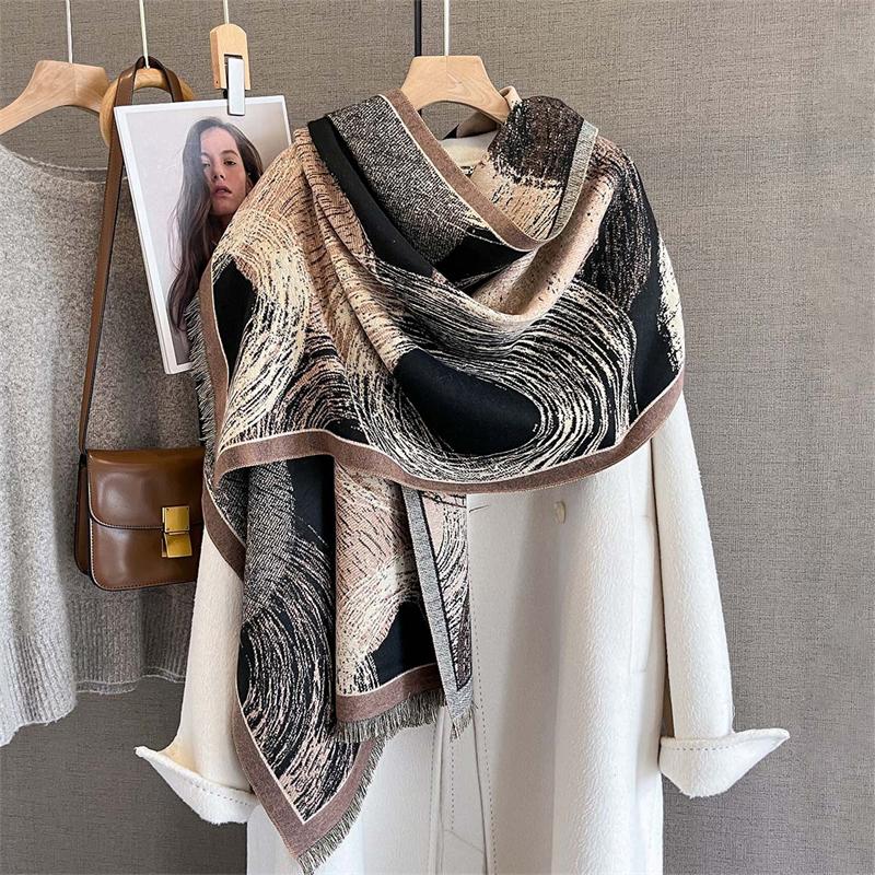Winter Warm Cashmere Scarf for Women Luxury Print Pashmina Shawl Wrap Neckerchief Female Bufanda Echarpe Design Headband