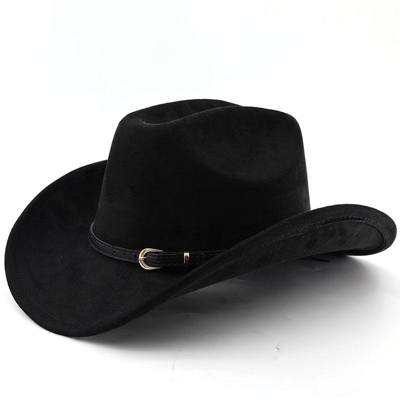 Classic simple belt, western cowboy hat, woolen jazz top hat, men's and women's ethnic style autumn and winter felt hat, big eaves hat
