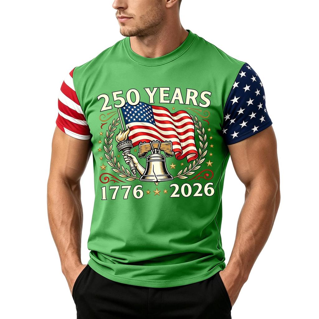 Herren Lockere Passform Kurzarm Freizeit T-Shirt Unabhängigkeitstag Flaggenaufdruck Sommer Tägliches Tragen Leichtes Bequemes Oberteil