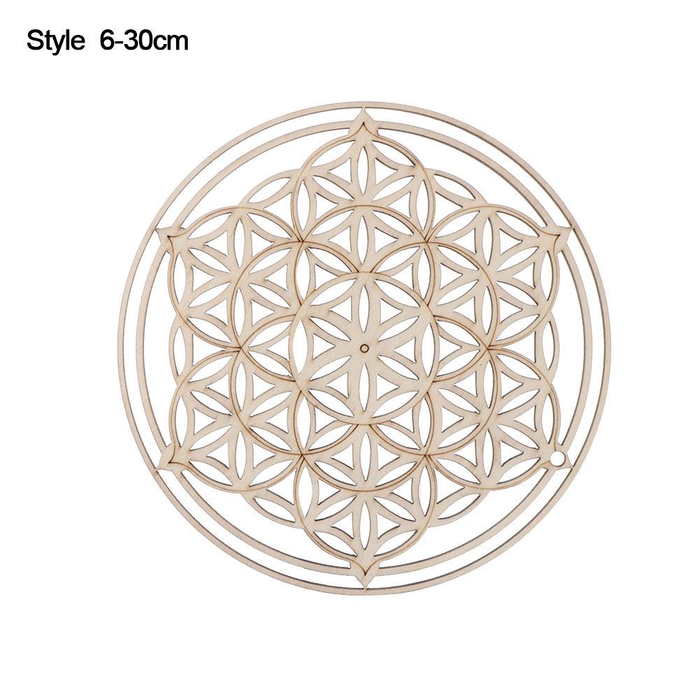 Symbole Naturel Bois Chakra Fleur de vie Tapis Énergétique Bord Arrondi Cercles Sculptés Sous-verre Pour Ensemble Pierre Cristal Décor Mural Cuisine