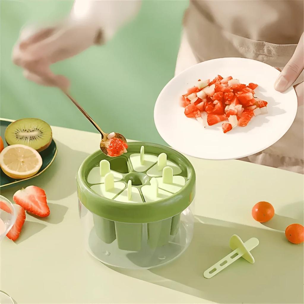 Eco-Friendly Plastic Ice Pop Mold 8-Cavity Popsicle Maker Green 11x13cm Kids DIY Ice Lolly Mold