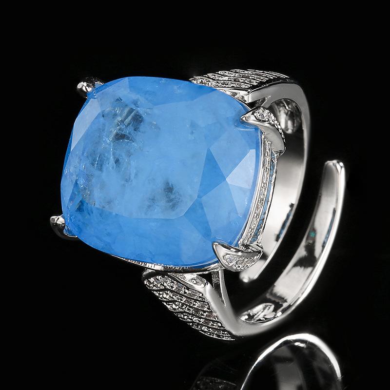 

Jewelry Set Accessories Necklace Earrings Ring Fat Square Color Treasure High Blue Retro Fashion Women s