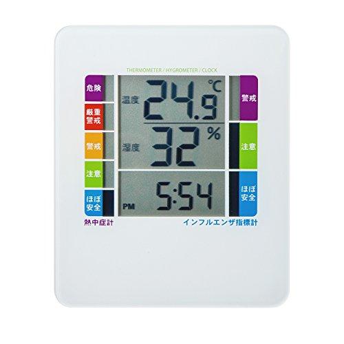SANWA SUPPLY Digital Thermometer and Hygrometer with Influenza & Heatstroke Indicator (with Warning Buzzer Setting Function) CHE-TPHU2WN