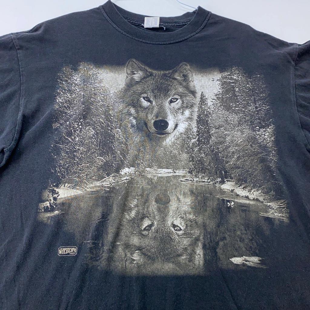 Vintage 90er WOLF LAKE REFLECTION T-Shirt GROSS weich Natur Tier