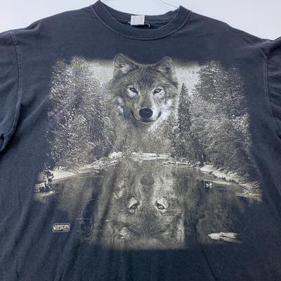 Vintage 90s WOLF LAKE REFLECTION T-Shirt LARGE Soft Nature Animal
