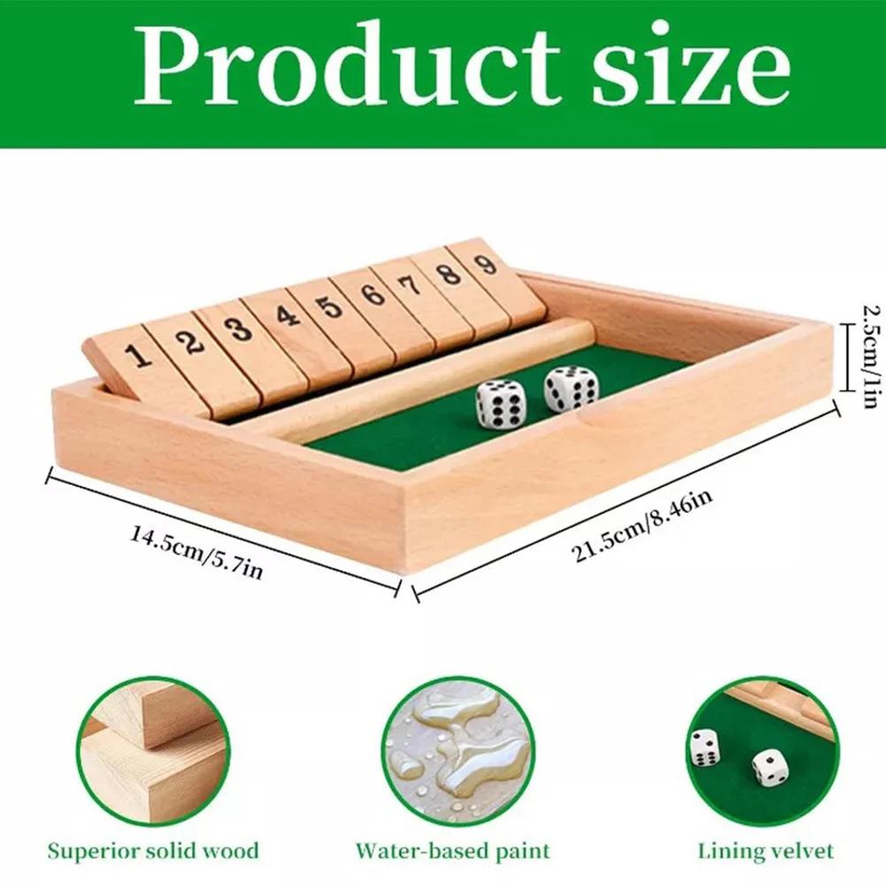Shut The Box Dice Board Game Wooden Flaps & Dices Game 4 Players Pub Bar Party Supplies Family Entertainment for Kids & Adults