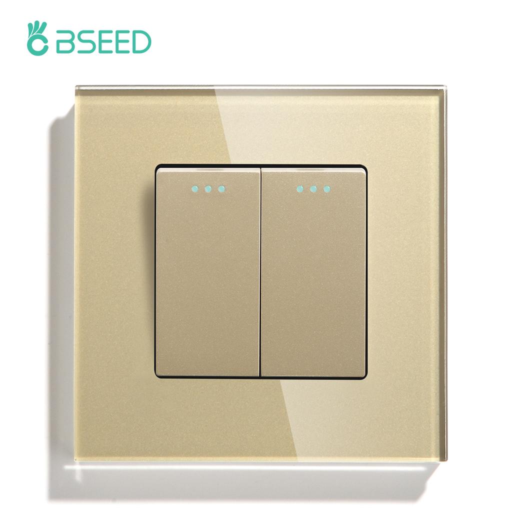 BSEED 1/2/3Gang  Mechanical Button Switch Wall Light Switches 1Way Led Lamp Switch On Off Glass Panel EU Standard 10A