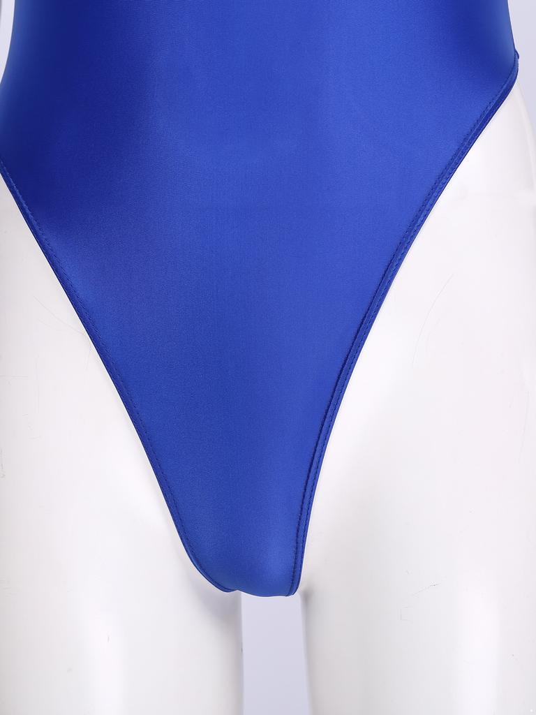 Womens High Cut Glossy Bodysuit Sleeveless One Piece Swimsuit for Yoga Swimming Fitness