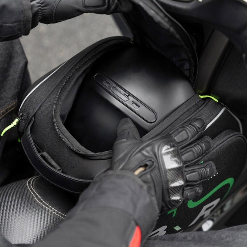 Sturdy Construction Motorcycle Storage Bag with 12L Capacity Double Closure Opening Accommodating Helmets and Ergonomic Design for Unobstructed Leg
