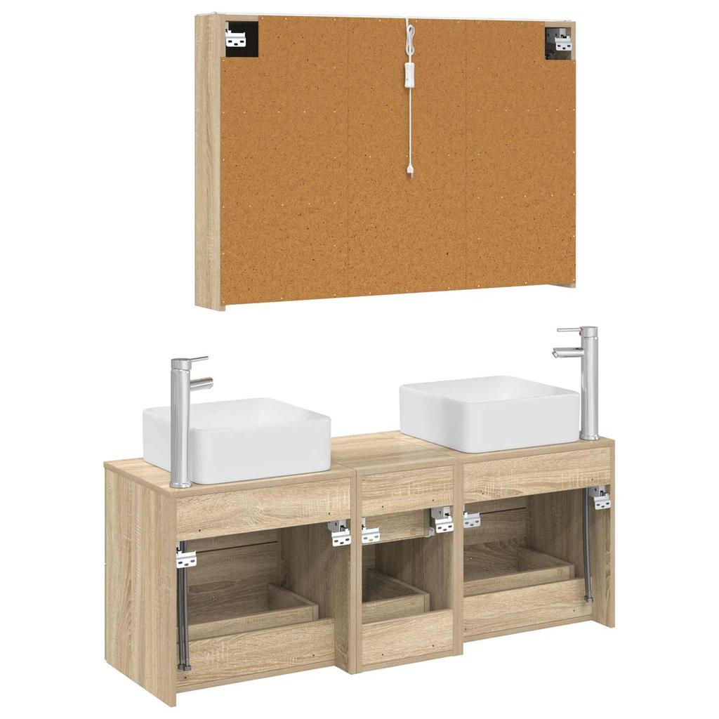 4 Piece Bathroom Furniture Set Sonoma Oak Engineered Wood and Glass