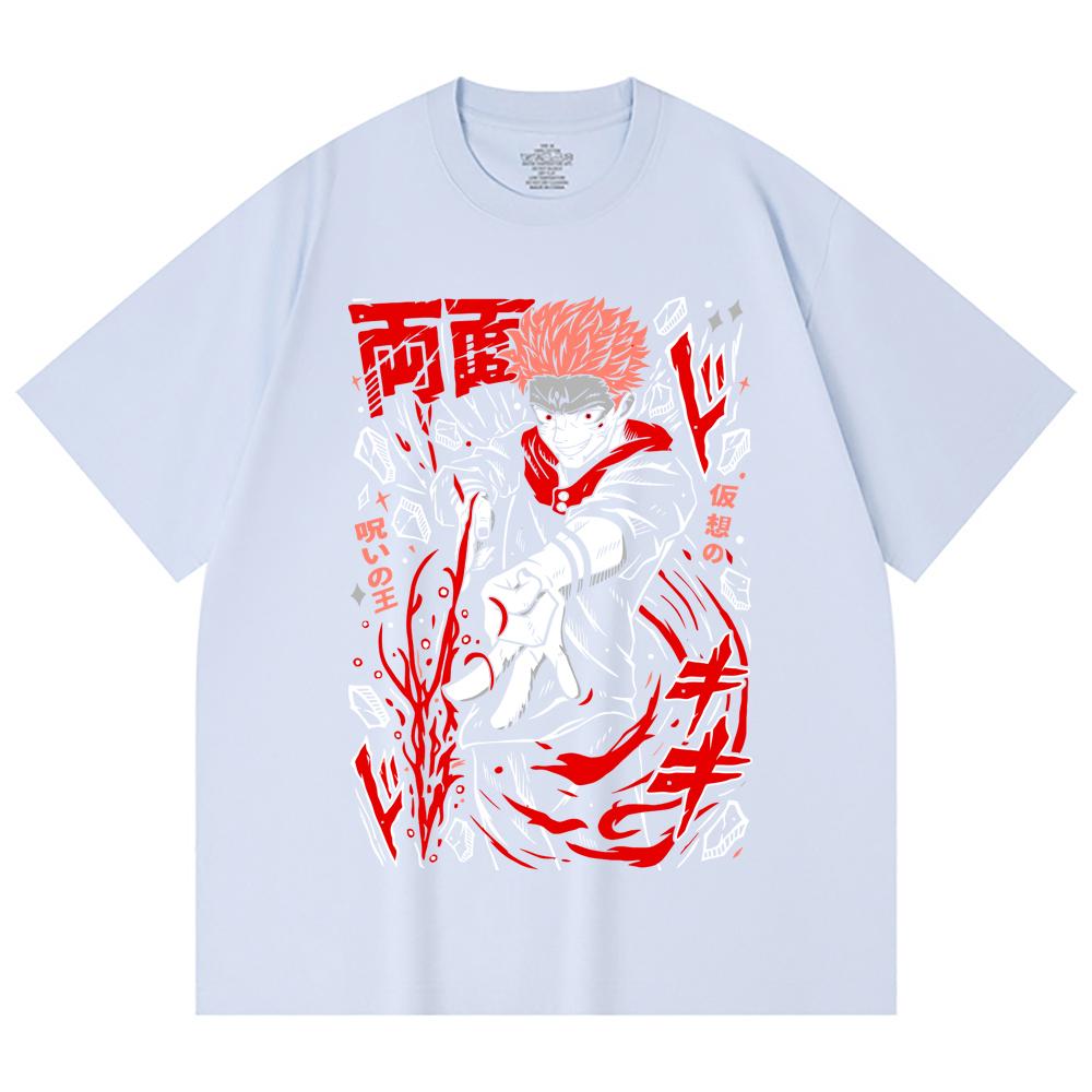 230 Gsm 100% Cotton Jujutsu Kaisen V31 Sukuna Print Unisex Heavy Cotton T Shirt