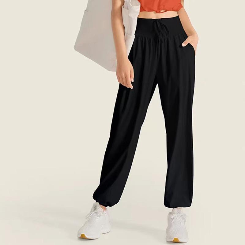 

Lulu quick-drying casual drawstring trousers women s loose running yoga dance fitness sports cool pants show long legs s( 40-47.5kg )