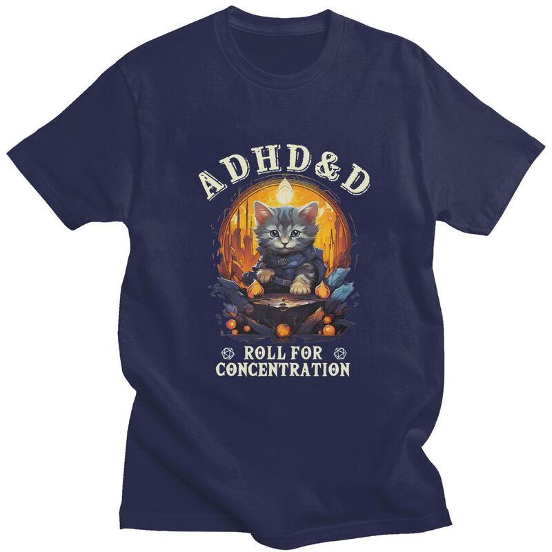 ADHS Würfel für Konzentration Katze Rollenspiel T-Shirt für Männer Reines Baumwoll-T-Shirt Streetwear Kurzarm-T-Shirt Kleidung