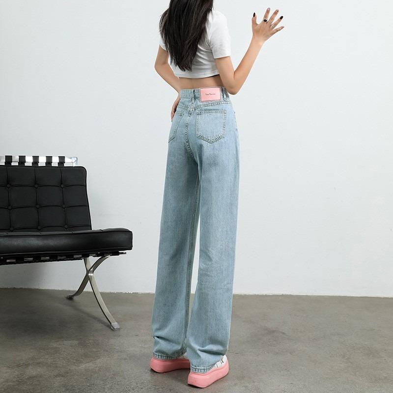 White simple high-waisted wide-leg jeans women's new small loose and thin narrow version straight drape floor pants