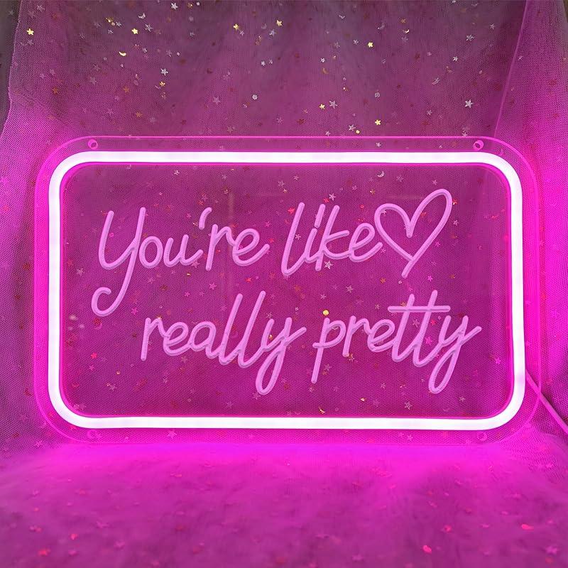 Your Like Really Pretty Neon lights for wall decoration,15.7*10.4 inch pink neon party decoration,USB Dimmable Switch LED Neon Sign for Salon