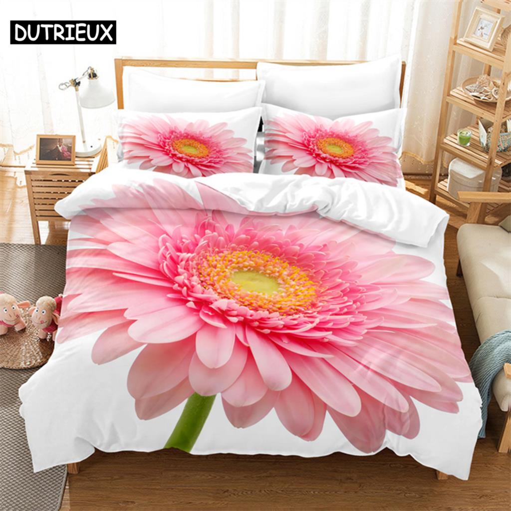 Colorful Daisy Queen Bedding Set Duvet Cover Kids Bedroom Bed Set Comforter Cover Set King Size Duvet Cover Set Bedding Sets