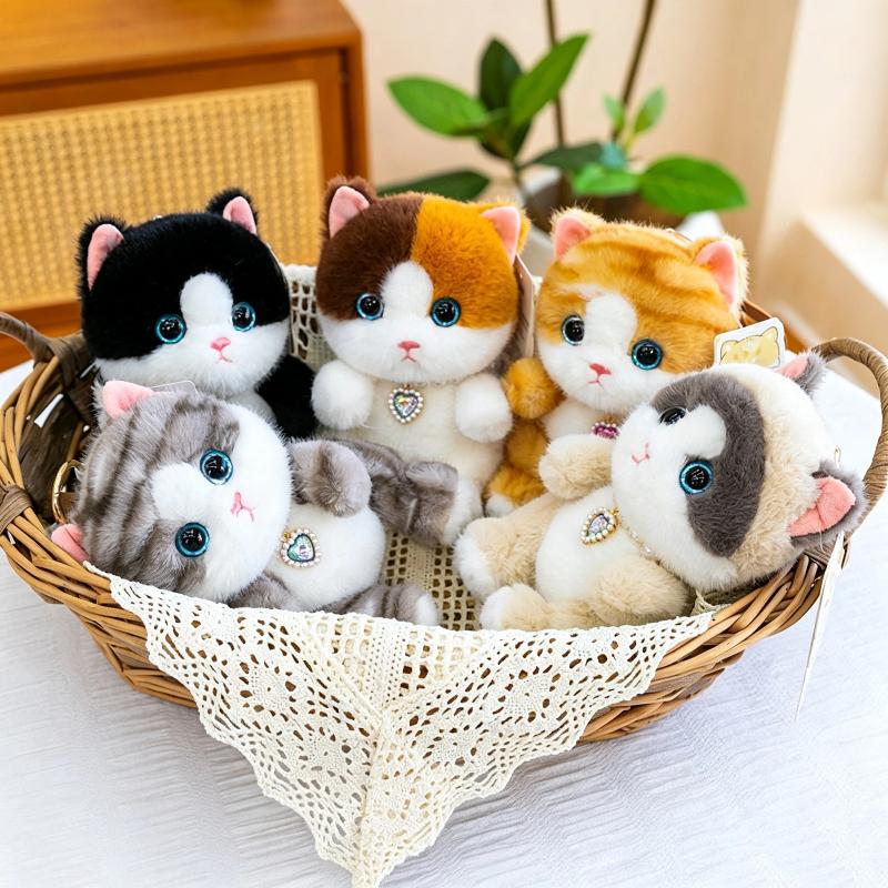 Cute Stuffed Kitty Plush Toy Soft Colorful Cat Animal Doll with Heart Pendant 1Pcs for Bedside Decor Kids Graduation Gift
