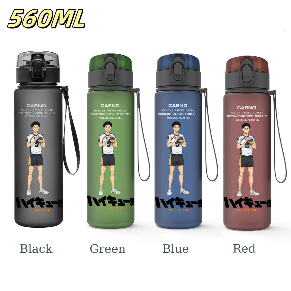 Anime Haikyuu Sports Water Bottle Leak Proof Frosted Plastic Cup Portable Rope Fitness Outdoor Travel 560ML with for Kid Friendly Entertaining Fun