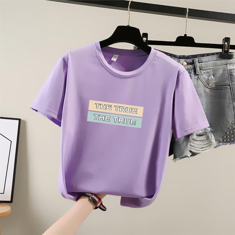

Harajuku cute cartoon print Short Sleeve T-shirts Women Summer Casual loose student T Shirt Women s Y2k Tops 3XL фиолетовый