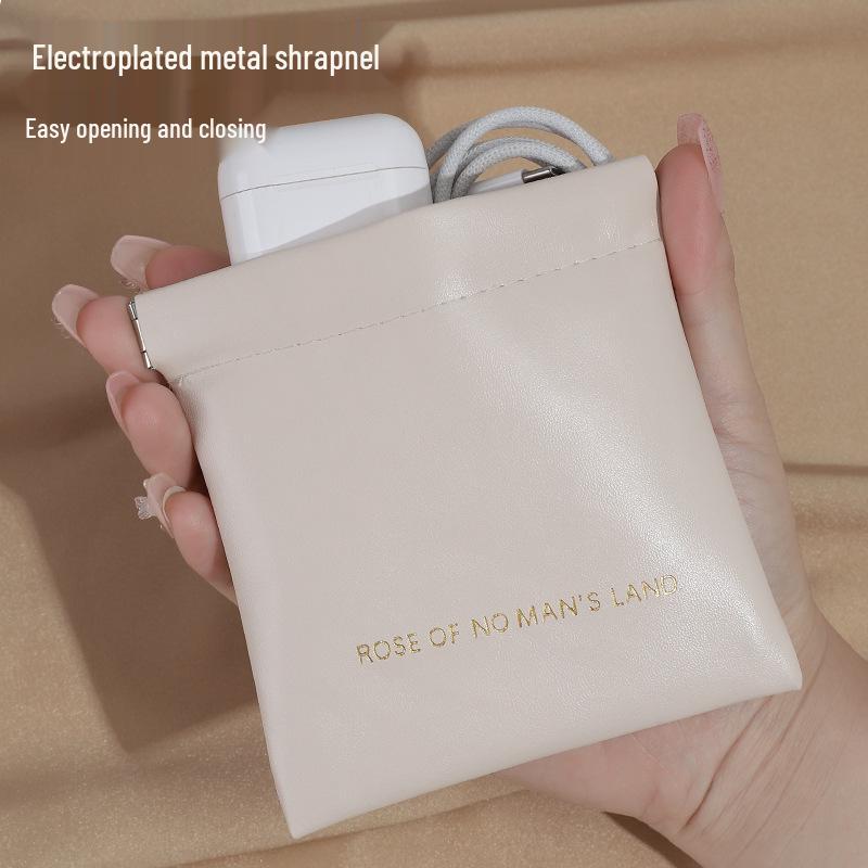 Compact PU Pouch: Spring Clip Closure for Earphones, Data Cables, Coins, or Lipstick Storage
