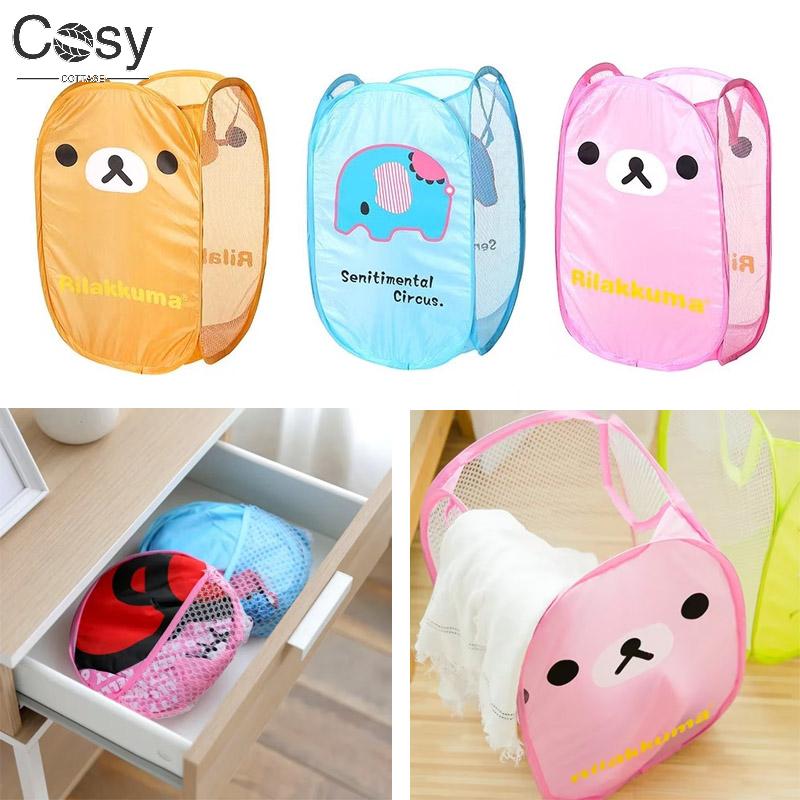 Large Capacity Cartoon Animal Laundry Hamper Breathable Mesh Pop Up Storage Basket Space-Saving Foldable Dirty Clothes Organizer