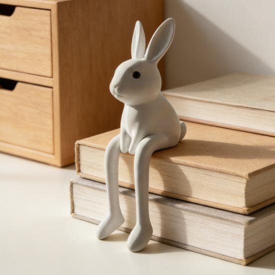 Bunny Figurine Easter Rabbit Sculpture White Rabbit Modern Resin Statue for Desk Cabinet Bookshelf Counter