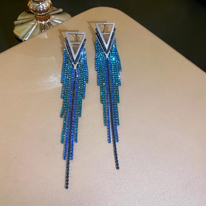 Banquet Luxury Silver Needle Diamond Tassel Earrings with Exaggerated Design - High-End Stud Earrings for Women