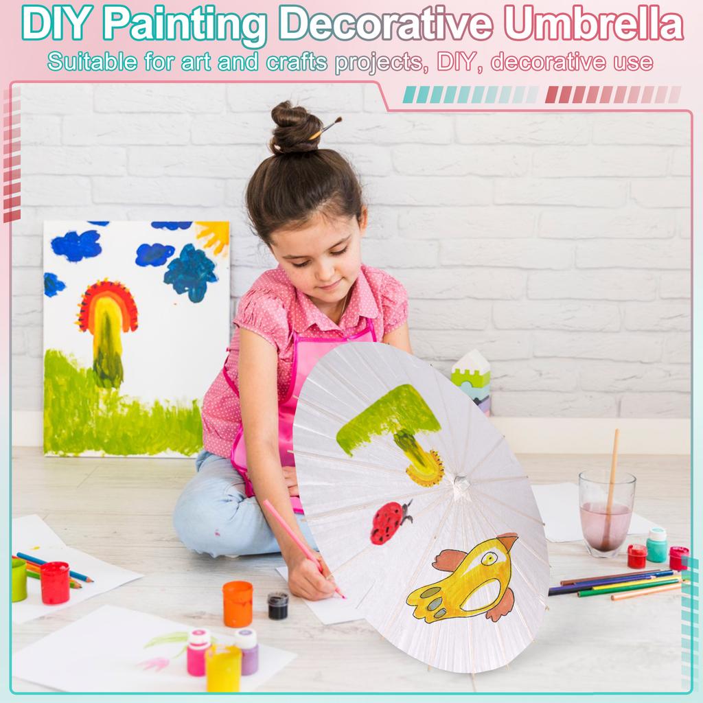 4 Pcs Paper Parasol 60Cm Chinese Japanese Paper Umbrella White Diy Painting Decorative Umbrella For Wedding Bridal Party Decor