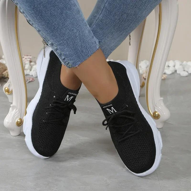 2025 Brand Women's Shoes Lace-up Women's Vulcanize Shoes Fashion Ladies Casual Shoes New Round Toe Light Solid Mesh Sneakers