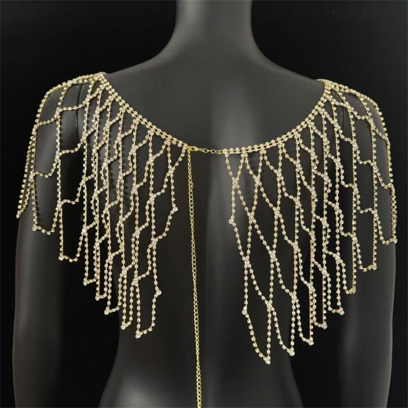 Lightweight Alloy Rhinestoned Tassels Body Chain Shoulder Chain With Easy Wear For Bride On Wedding Day