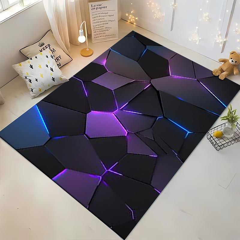 Futuristic Geometric Carpet with Neon Glow, Modern Home Decor Suitable for use as an anti-slip for living room bedroom sofas