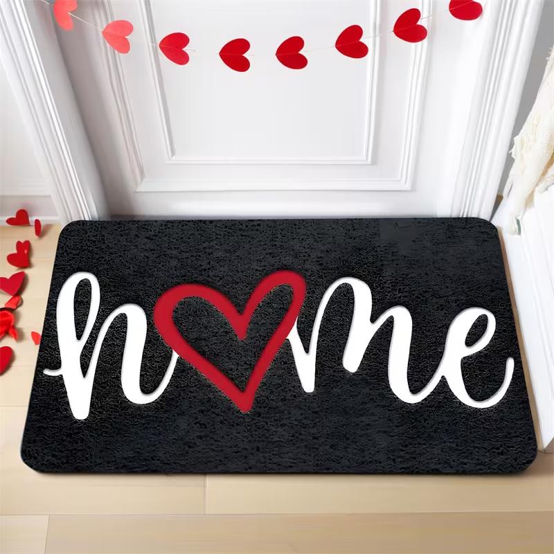 Heart Shaped Welcome Theme Door Mat Non-Slip Entrance Rug Warm Atmosphere for Living Room Bedroom Indoor Use Home Decor