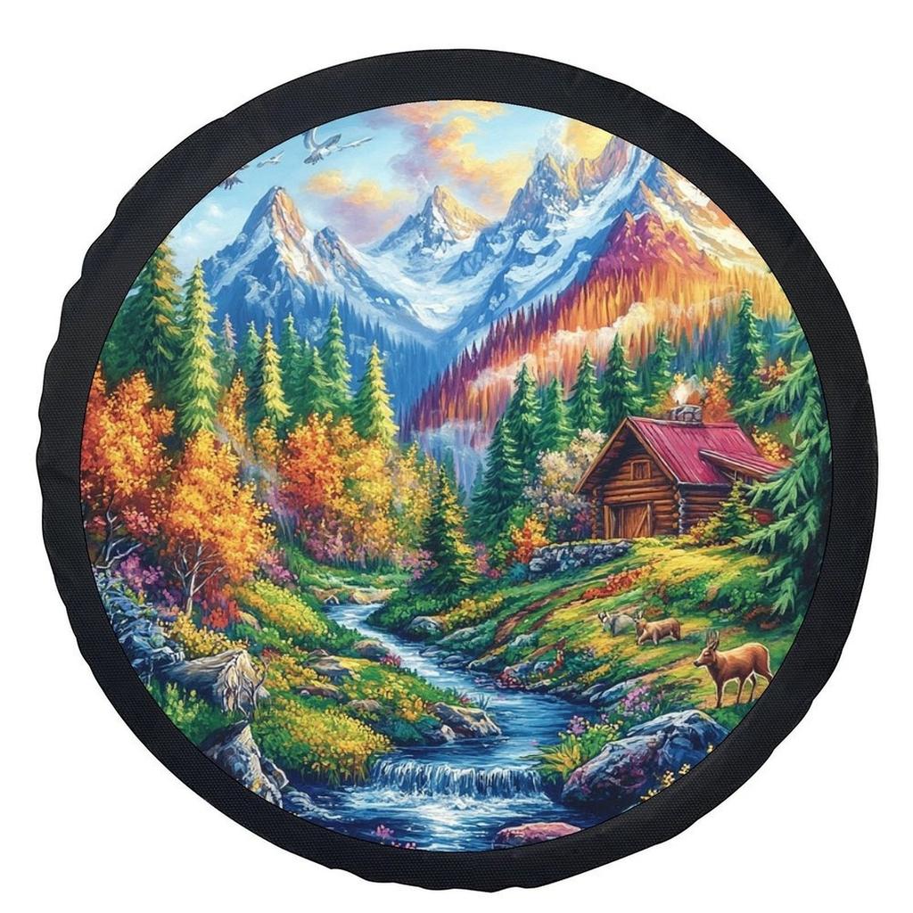 Mountain Cabin Retreat Tire Cover Universal Spare Wheel Protector Polyester