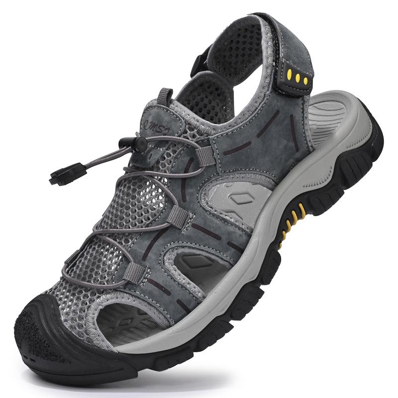 

Модные летние мужские сандалии из натуральной кожи, повседневная обувь для отдыха на открытом воздухе, нескользящая пляжная обувь ручной работы для мужчин, размер плюс 38-46, мокасины 46 серый