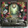2D Fantasy Wonderland Forest Tapestry Alice Theme with Mushrooms & Cards Wall Hanging