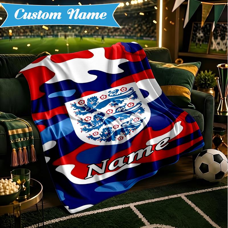 Custom Name England Football Crest Blanket Lightweight Ideal Bedding Blanket Perfect for Travel, Camping, Living Rooms, Sofas, Christmas gift