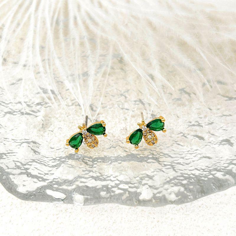 Korean Small Bee Earrings Simple Shape Dopamine Zircon Earrings Fresh And Sweet Earrings золотой