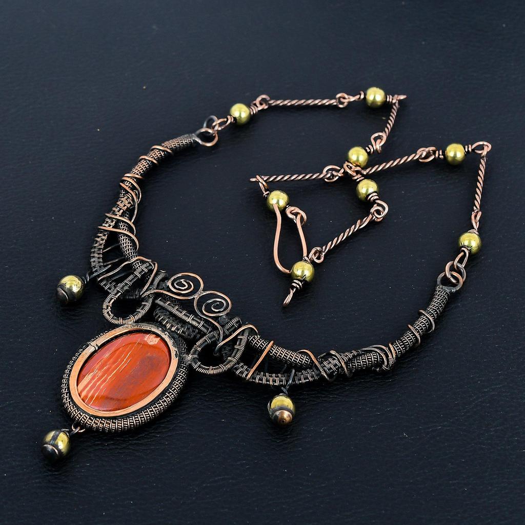 Red River Jasper Necklace, 999 Copper Wire Wrapped Necklace Gemstone Jewelry, Handmade Necklace Amazing Jewelry, Gift For Her