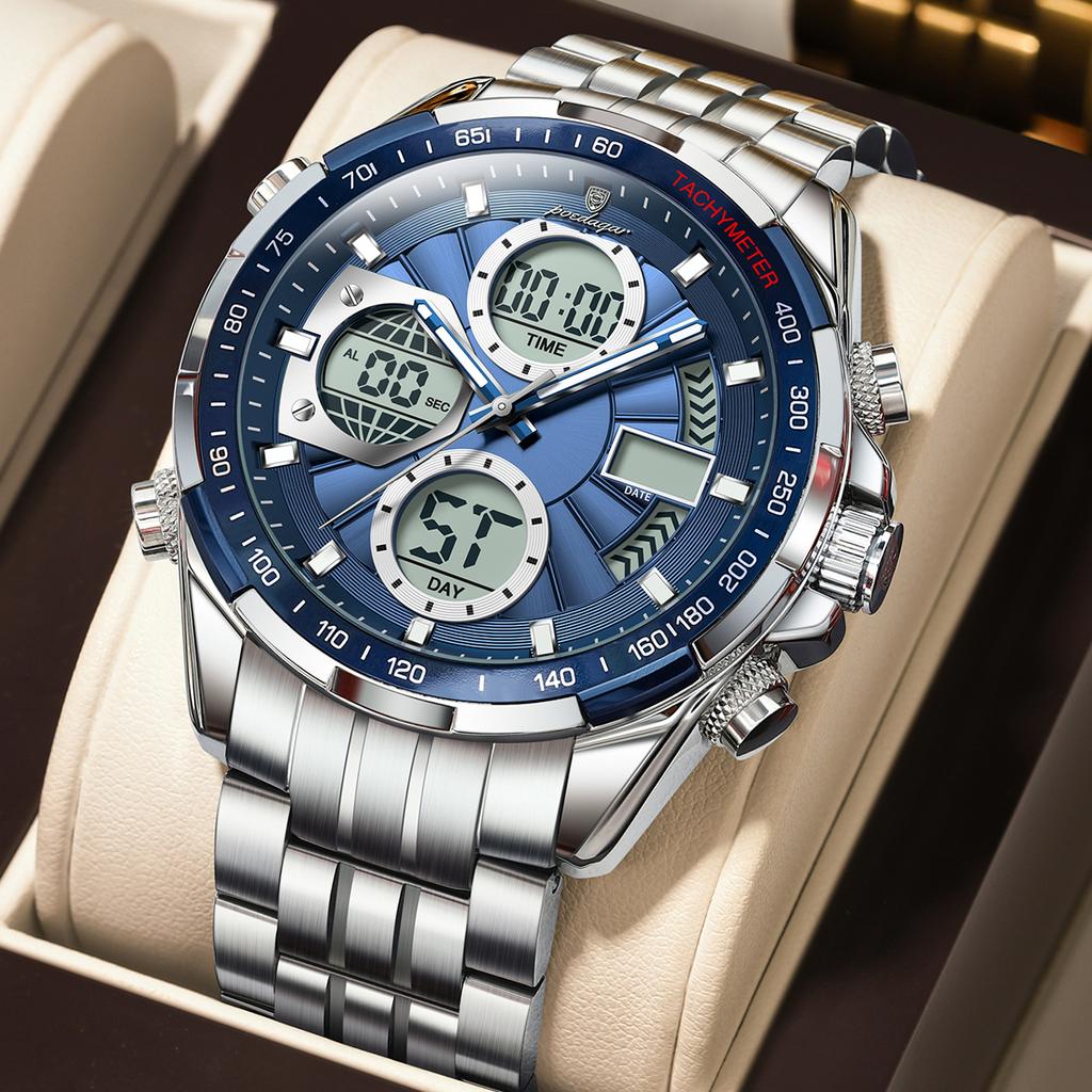 E108 Luxury Stainless Steel Multifunction Men Quartz Watch Alarm Calendar 30M Waterproof Luminous Watch for Men