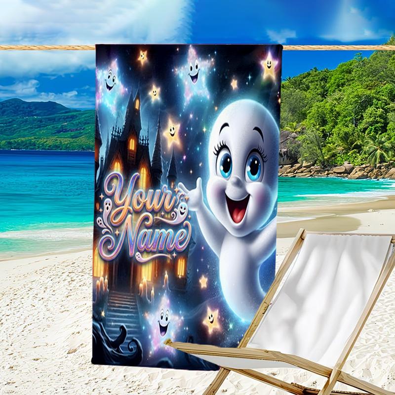 1pc Casper Beach Towel with Custom Name, Beach and Seaside Swimming Pool Equipment, Fashion Pattern, Rectangular, Travel Essential