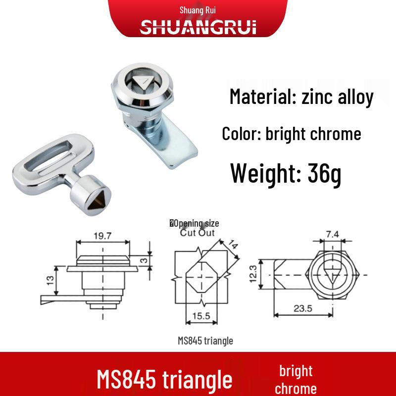 MS845 Mechanischer Zylinderschlossgriff, Zinklegierung, Flachkopf, Schrank-/Geräte-Industrie-Drehkippzylinder, Dreiecksschlüssel.