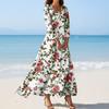 Women's Fashion V-Neck Floating Beach Dresses Seven Sleeve Floral Printed Dresses